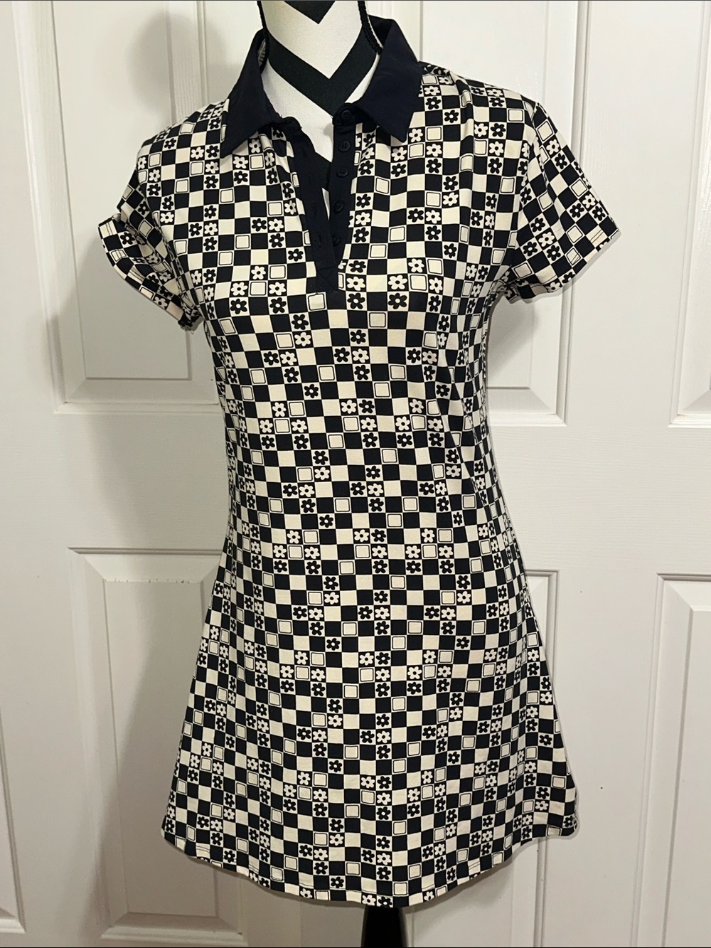 Urban Outfitters Retro Print Black & White Check Polo Dress